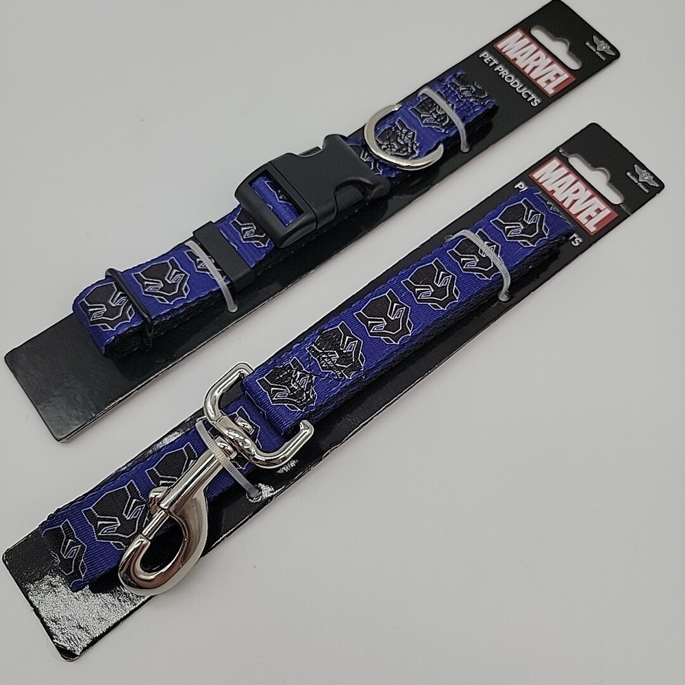 Black Panther Dog Collar and Leash Set for Medium Sized Dogs Marvel Avengers Pet